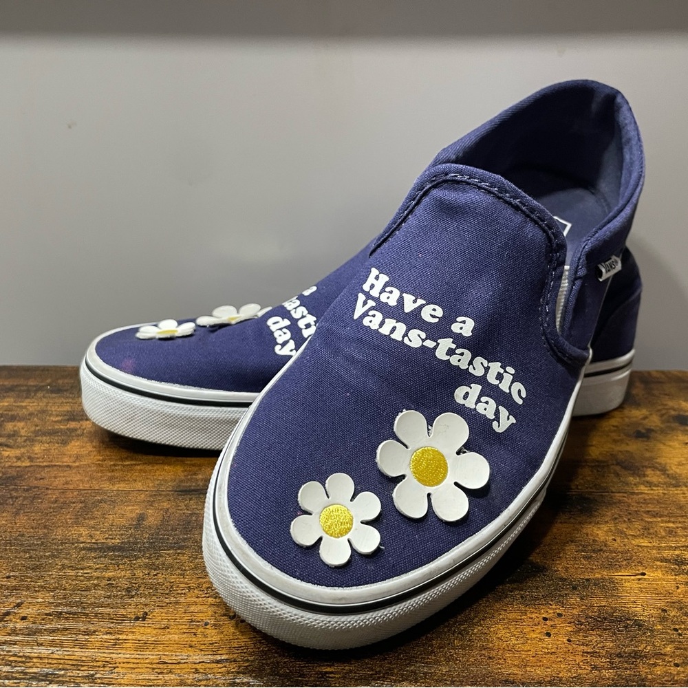 VANS Blue Slip-On Shoes with Florals